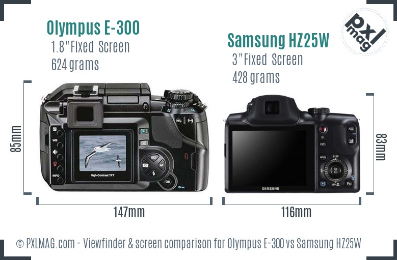 Olympus E-300 vs Samsung HZ25W Screen and Viewfinder comparison