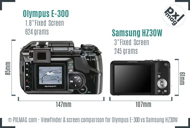 Olympus E-300 vs Samsung HZ30W Screen and Viewfinder comparison