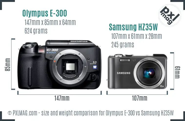 Olympus E-300 vs Samsung HZ35W size comparison