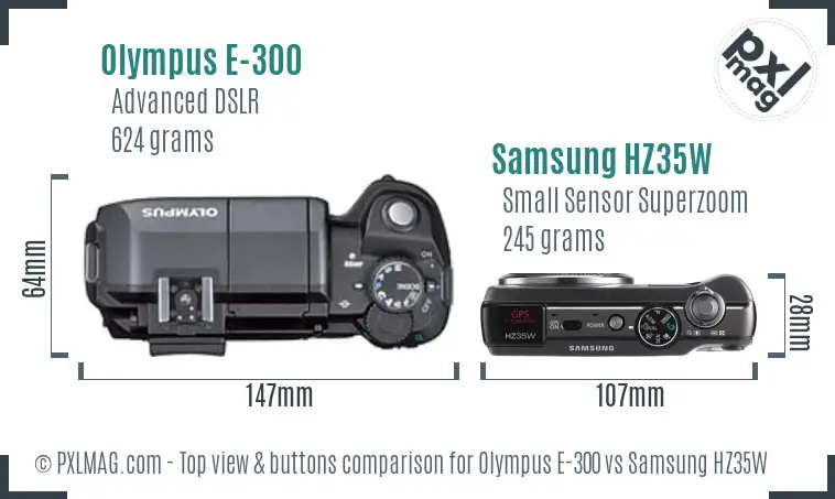 Olympus E-300 vs Samsung HZ35W top view buttons comparison