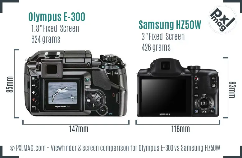 Olympus E-300 vs Samsung HZ50W Screen and Viewfinder comparison