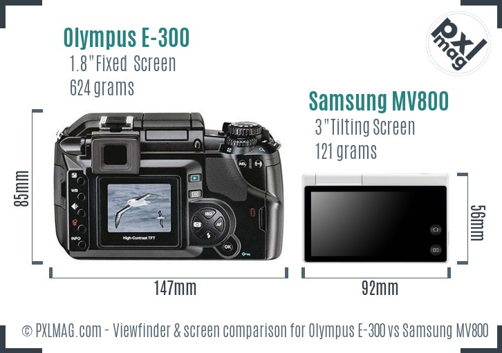 Olympus E-300 vs Samsung MV800 Screen and Viewfinder comparison