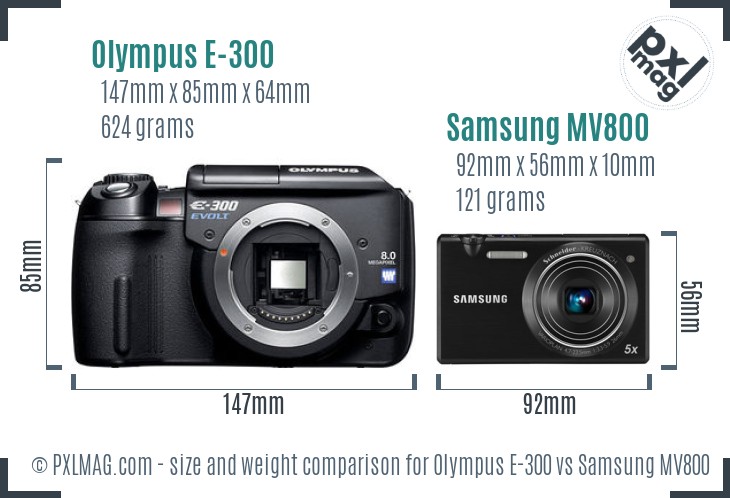 Olympus E-300 vs Samsung MV800 size comparison