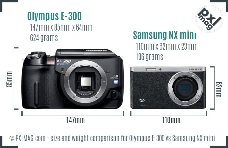 Olympus E-300 vs Samsung NX mini size comparison
