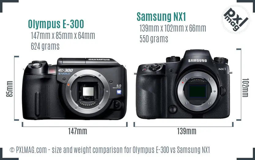 Olympus E-300 vs Samsung NX1 size comparison Olympus E-300 vs Samsung NX1 size comparison