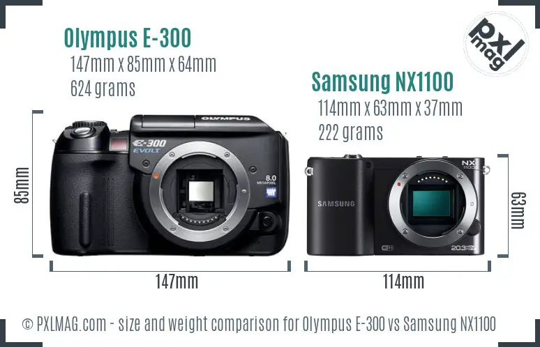 Olympus E-300 vs Samsung NX1100 size comparison