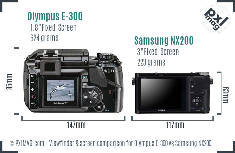 Olympus E-300 vs Samsung NX200 Screen and Viewfinder comparison