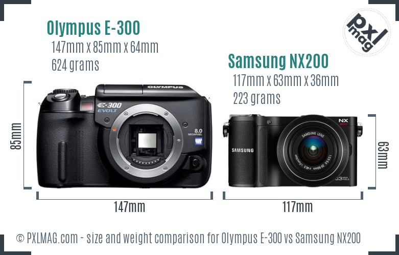 Olympus E-300 vs Samsung NX200 size comparison