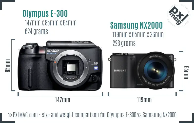 Olympus E-300 vs Samsung NX2000 size comparison