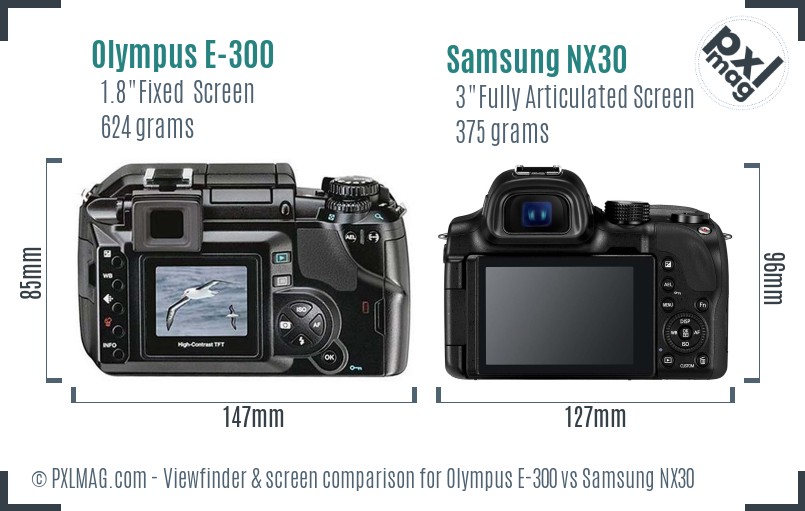 Olympus E-300 vs Samsung NX30 Screen and Viewfinder comparison