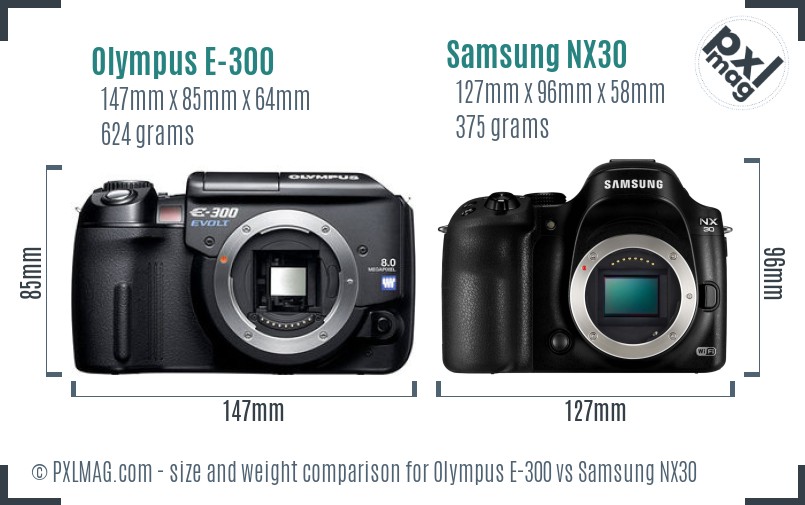 Olympus E-300 vs Samsung NX30 size comparison