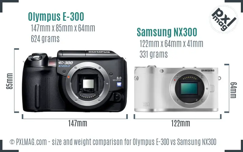 Olympus E-300 vs Samsung NX300 size comparison