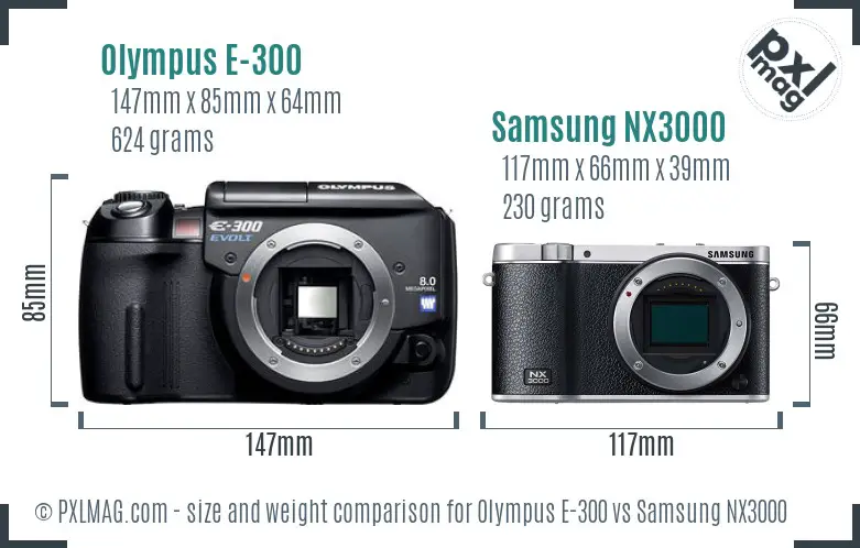 Olympus E-300 vs Samsung NX3000 size comparison