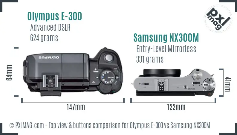 Olympus E-300 vs Samsung NX300M top view buttons comparison