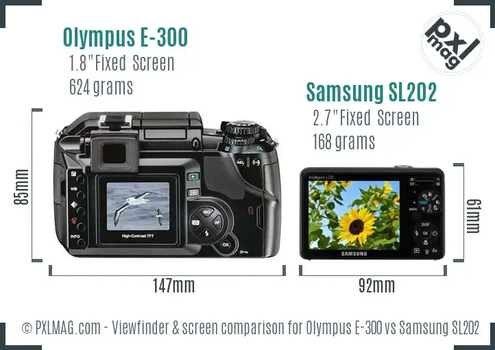 Olympus E-300 vs Samsung SL202 Screen and Viewfinder comparison