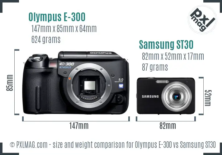 Olympus E-300 vs Samsung ST30 size comparison Olympus E-300 vs Samsung ST30 size comparison