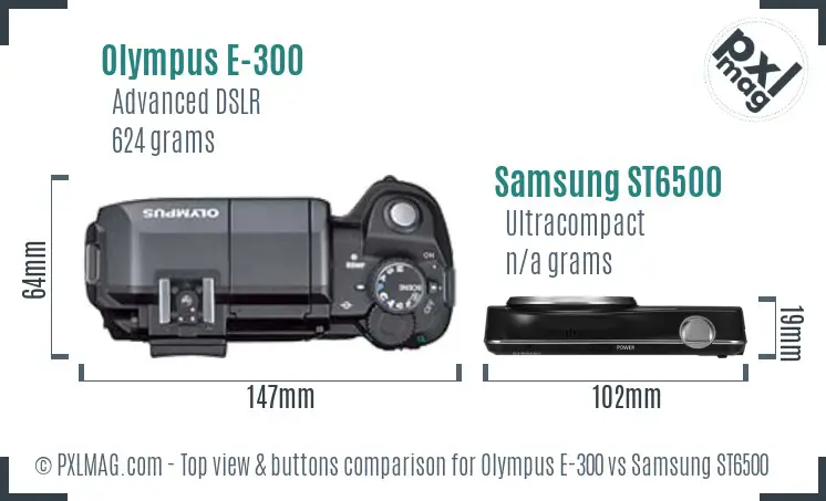 Olympus E-300 vs Samsung ST6500 top view buttons comparison Olympus E-300 vs Samsung ST6500 top view buttons comparison
