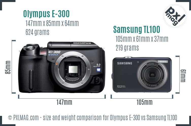 Olympus E-300 vs Samsung TL100 size comparison Olympus E-300 vs Samsung TL100 size comparison