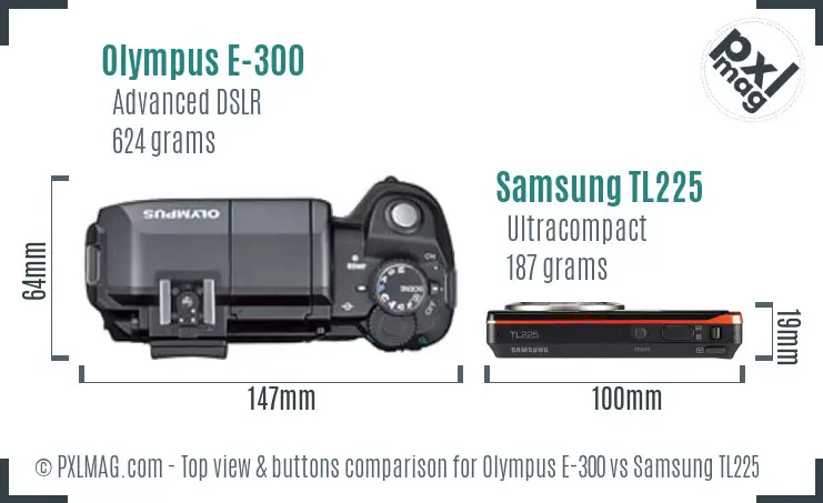 Olympus E-300 vs Samsung TL225 top view buttons comparison
