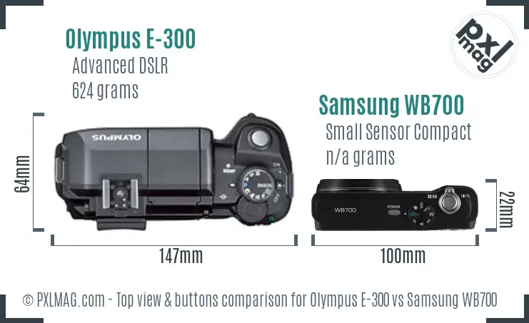 Olympus E-300 vs Samsung WB700 top view buttons comparison
