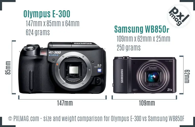 Olympus E-300 vs Samsung WB850F size comparison