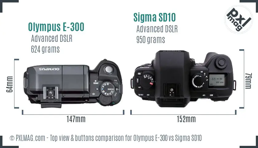 Olympus E-300 vs Sigma SD10 top view buttons comparison