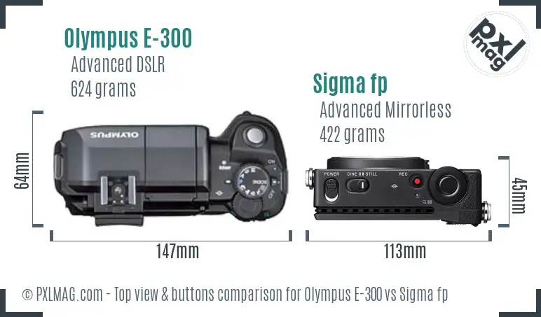 Olympus E-300 vs Sigma fp top view buttons comparison
