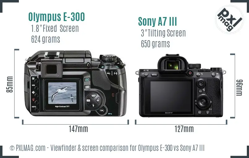Olympus E-300 vs Sony A7 III Screen and Viewfinder comparison