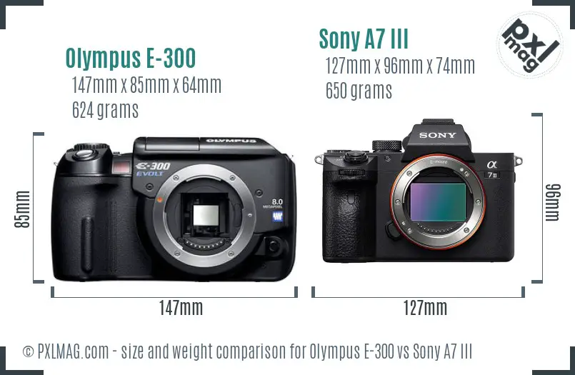 Olympus E-300 vs Sony A7 III size comparison
