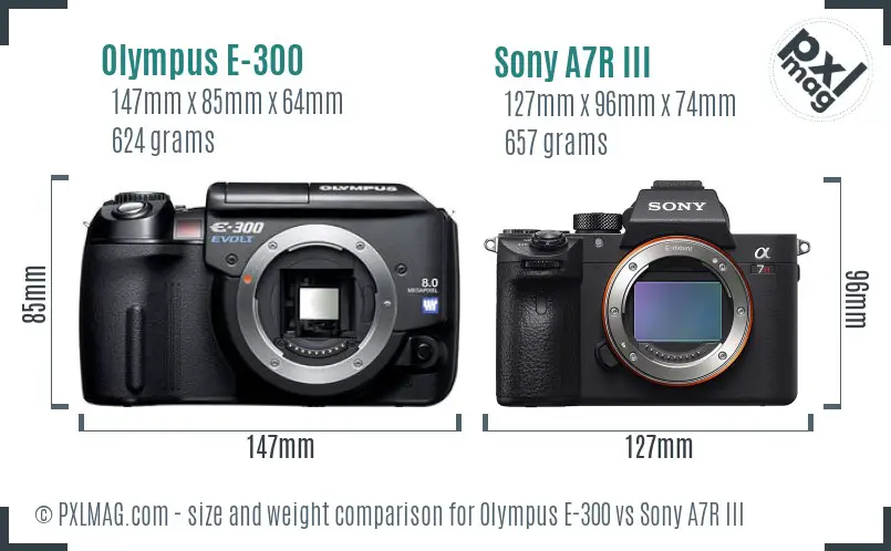 Olympus E-300 vs Sony A7R III size comparison