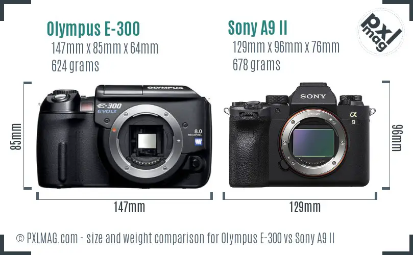 Olympus E-300 vs Sony A9 II size comparison