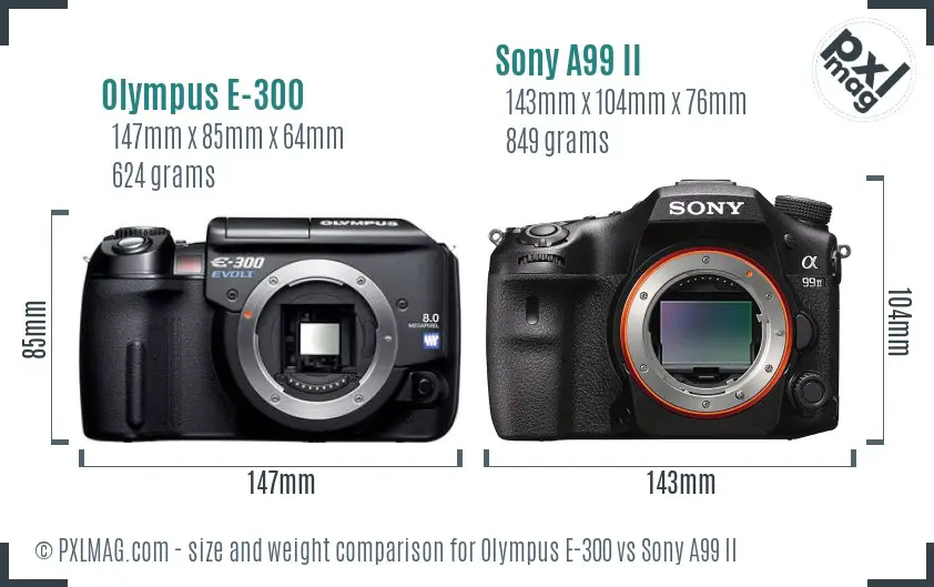 Olympus E-300 vs Sony A99 II size comparison
