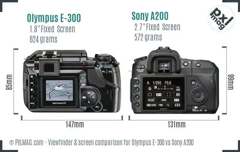 Olympus E-300 vs Sony A200 Screen and Viewfinder comparison