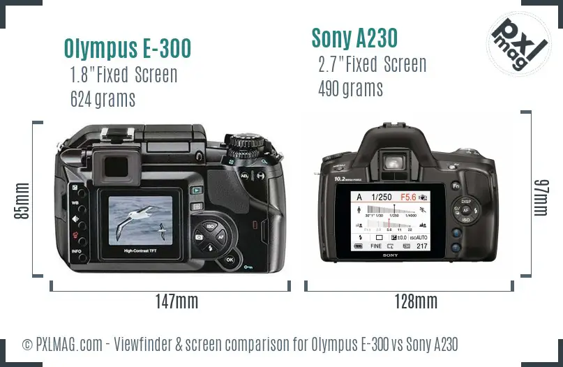 Olympus E-300 vs Sony A230 Screen and Viewfinder comparison