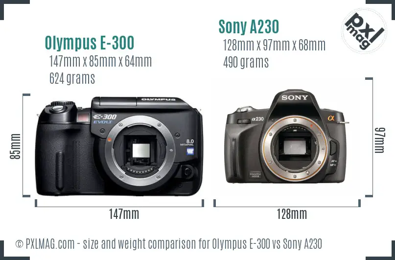 Olympus E-300 vs Sony A230 size comparison