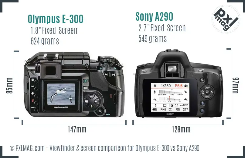 Olympus E-300 vs Sony A290 Screen and Viewfinder comparison