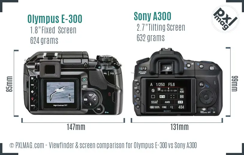 Olympus E-300 vs Sony A300 Screen and Viewfinder comparison