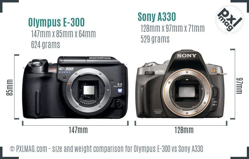 Olympus E-300 vs Sony A330 size comparison