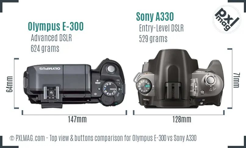 Olympus E-300 vs Sony A330 top view buttons comparison