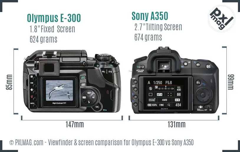 Olympus E-300 vs Sony A350 Screen and Viewfinder comparison