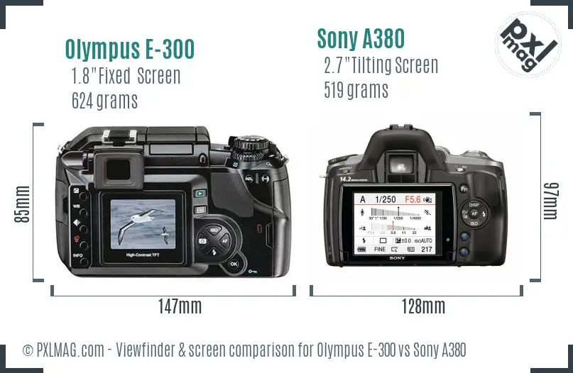 Olympus E-300 vs Sony A380 Screen and Viewfinder comparison