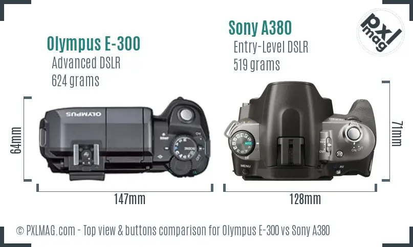 Olympus E-300 vs Sony A380 top view buttons comparison