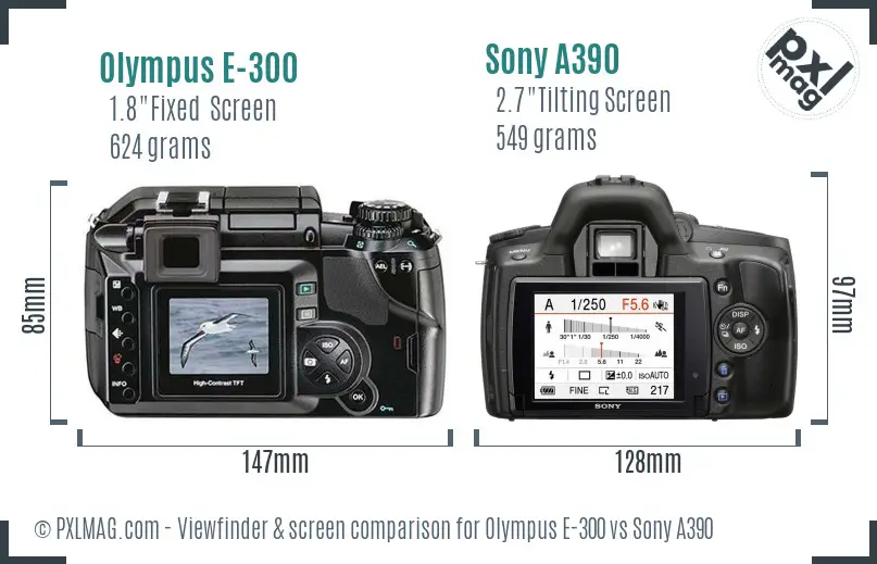 Olympus E-300 vs Sony A390 Screen and Viewfinder comparison