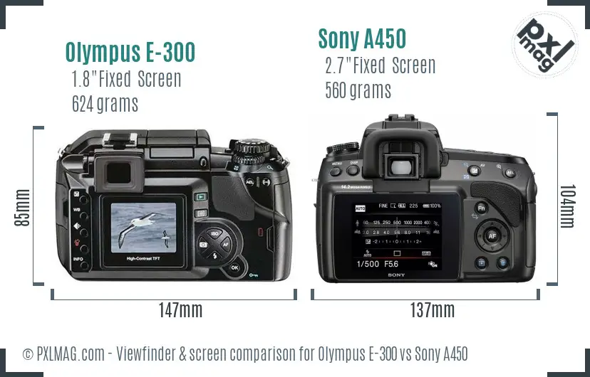 Olympus E-300 vs Sony A450 Screen and Viewfinder comparison
