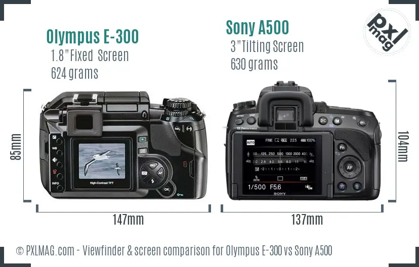 Olympus E-300 vs Sony A500 Screen and Viewfinder comparison