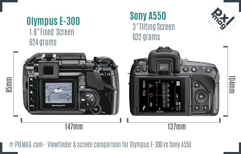 Olympus E-300 vs Sony A550 Screen and Viewfinder comparison