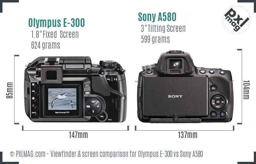 Olympus E-300 vs Sony A580 Screen and Viewfinder comparison