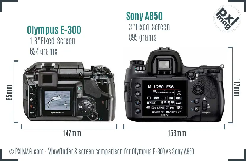 Olympus E-300 vs Sony A850 Screen and Viewfinder comparison