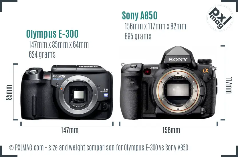 Olympus E-300 vs Sony A850 size comparison