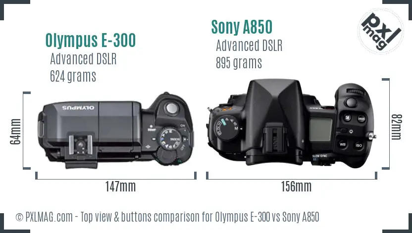 Olympus E-300 vs Sony A850 top view buttons comparison